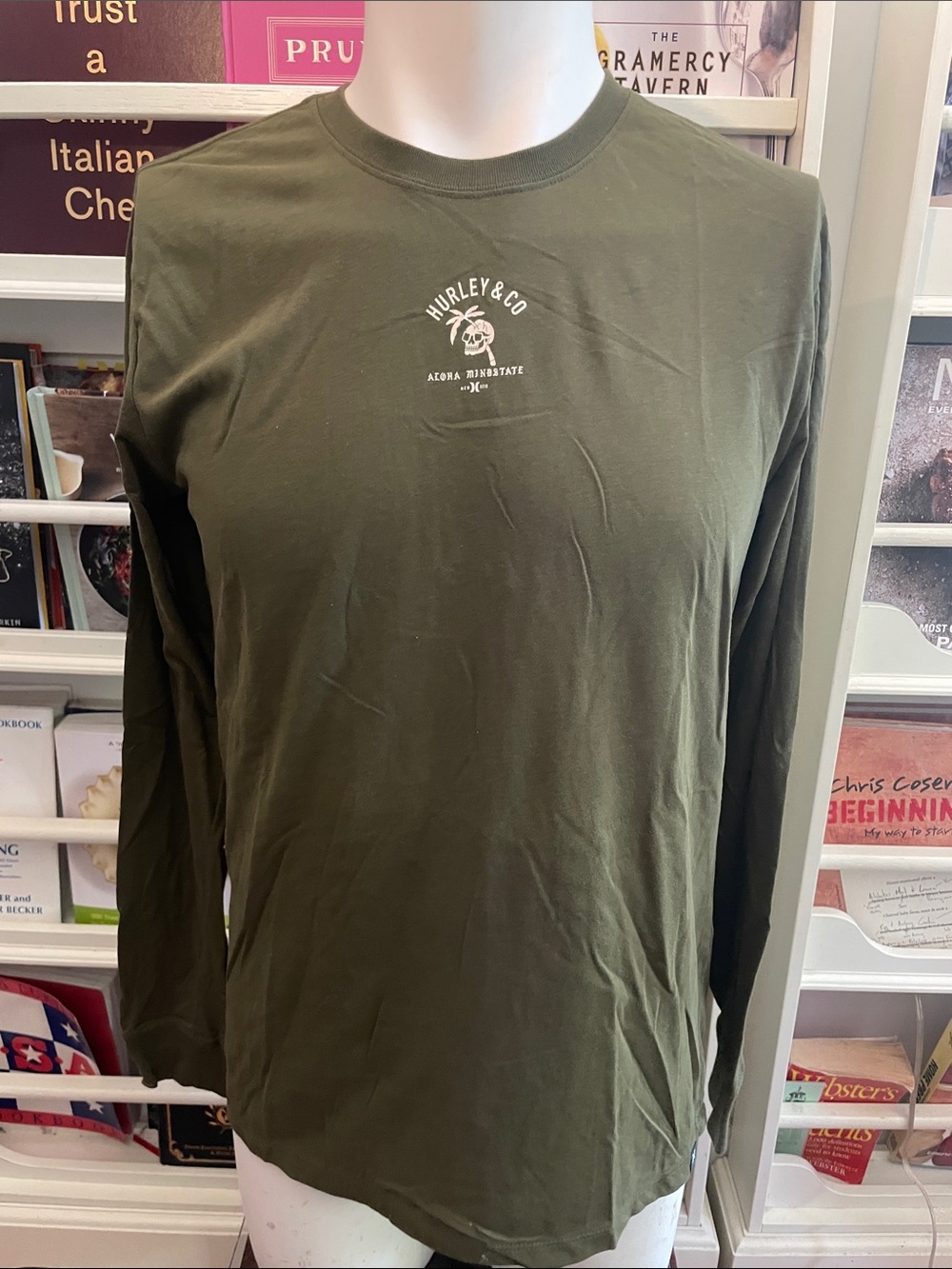 Hurley Olive Green Long Sleeve Crew Tee with Chest Logo